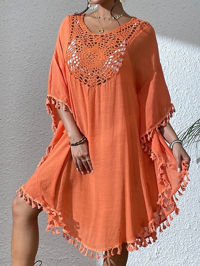 Women's Cover Up Swimsuit Dress Lace Patchwork Fringe