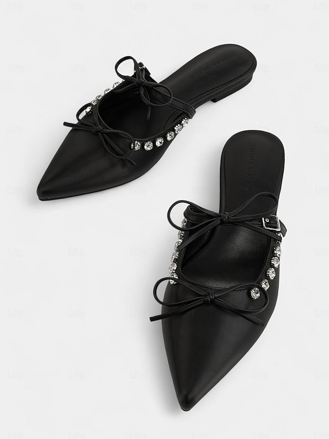 with Rhinestone Women's Pointed Toe Black Flats