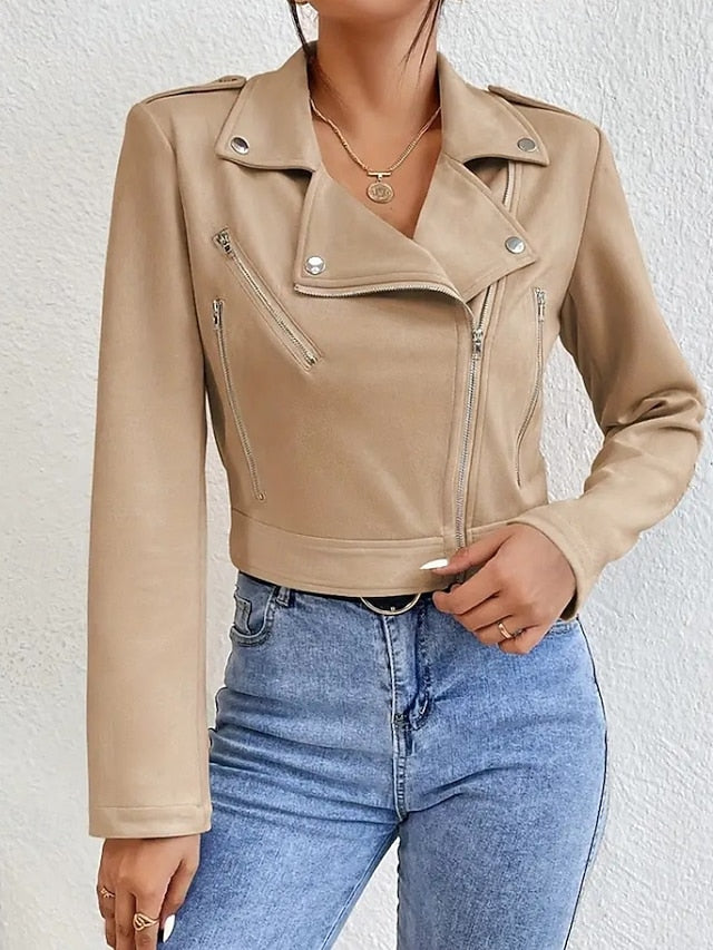 Women's Leather Pocket Faux Zipper Comfortable Jacket