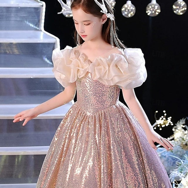 Solid Dress Sleeveless Kids Color Performance Girls' Party