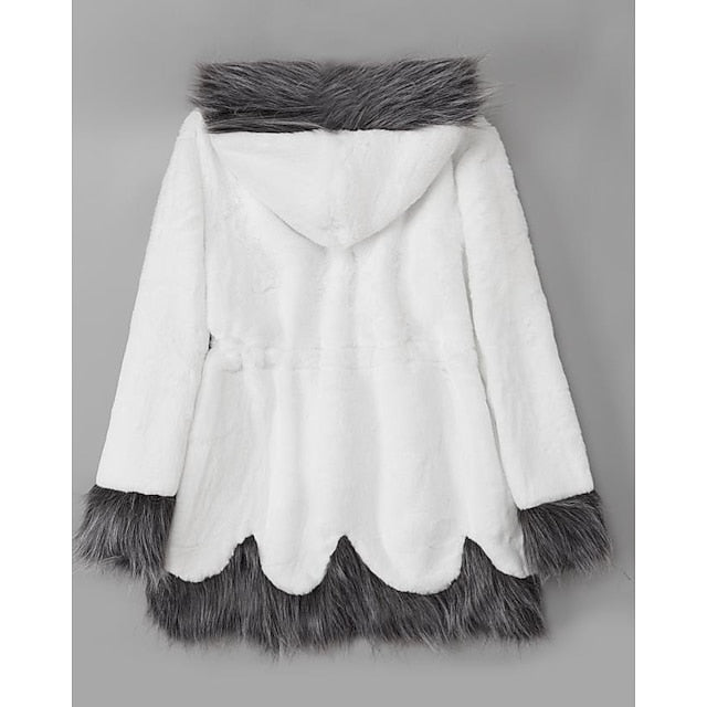 Long Jacket Sherpa Fur Coat White Women's Faux Black