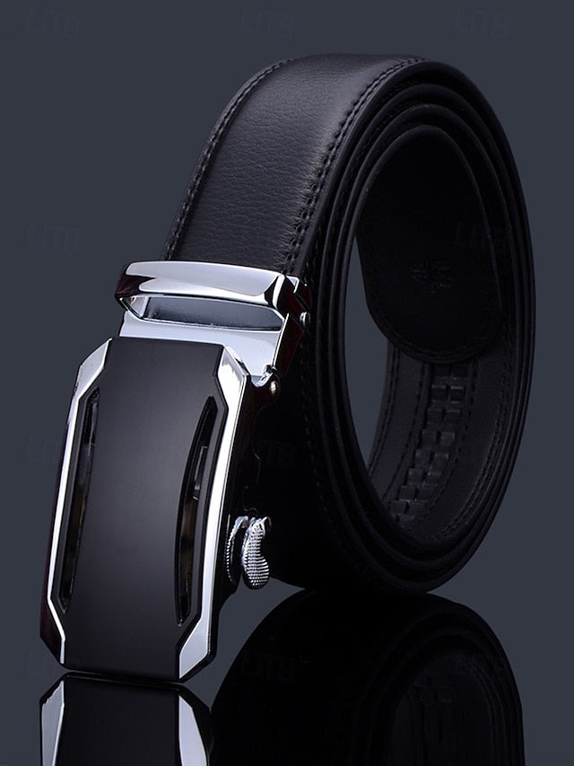 Men's Belt with Leather Adjustable Black Elegant Metal