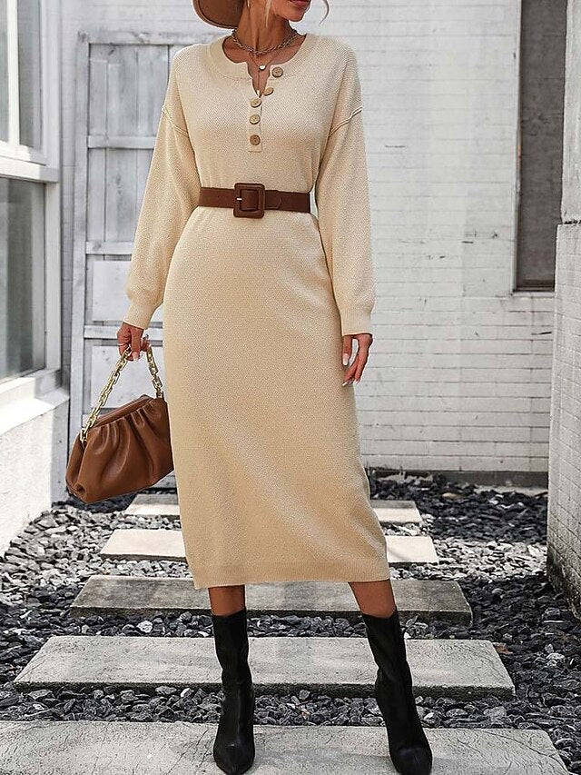 Women's Sweater Dress Elegant Fashion Casual Solid Color