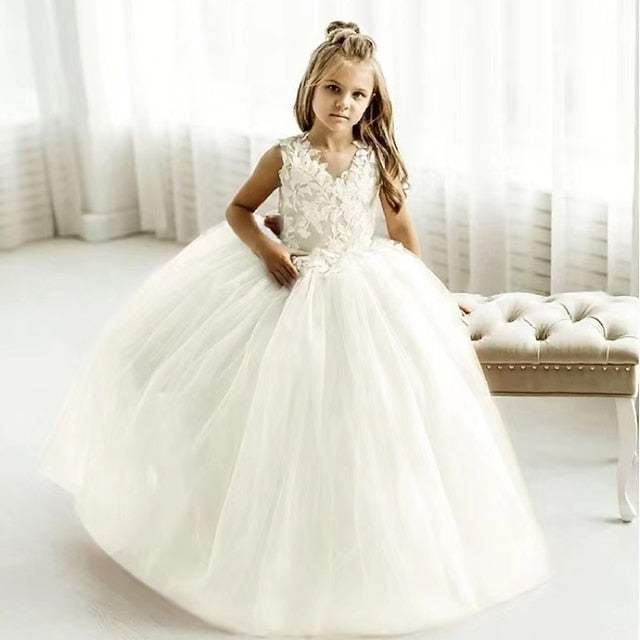 Party Solid Color Girl Girls' Kids Dress Flower