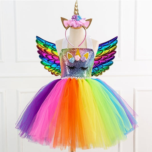 Headband Dance Cosplay Girls' Movie Unicorn Wings Dress