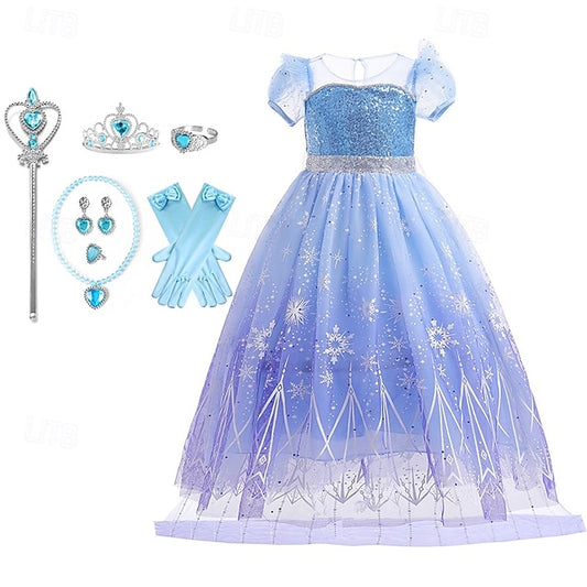 Elsa Frozen Flower Theme Dress Fairytale Princess Girl Party