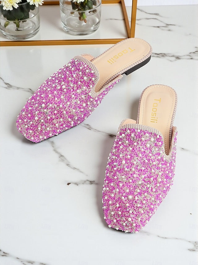 Mules Rhinestone and Pearl - Pink Women's Embellished