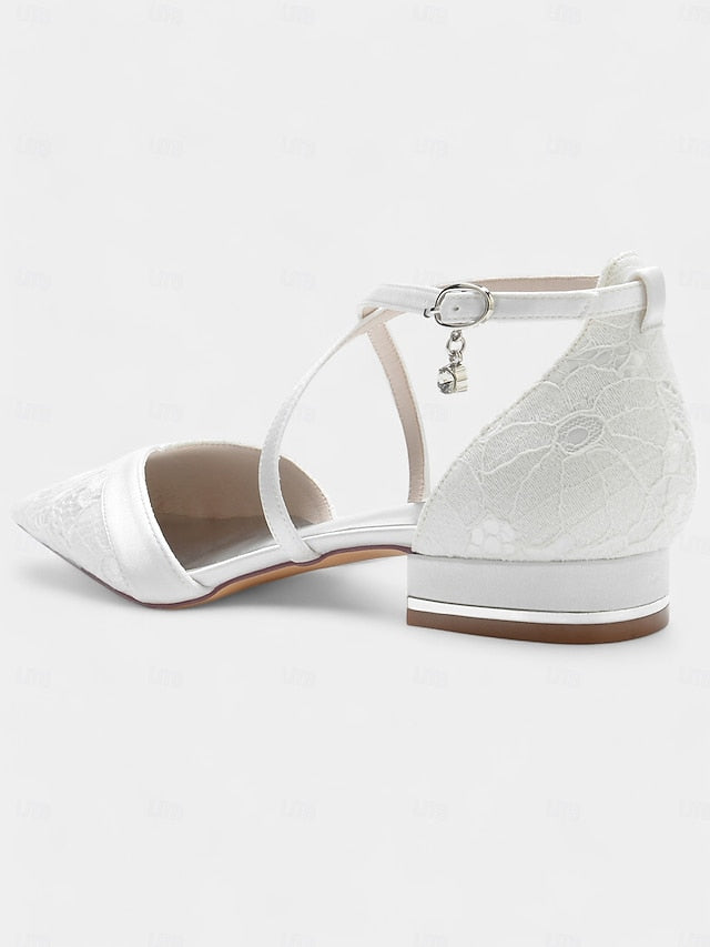 Satin Overlay Shoes Heel Cross-Strap for Blue Lace Low with Navy