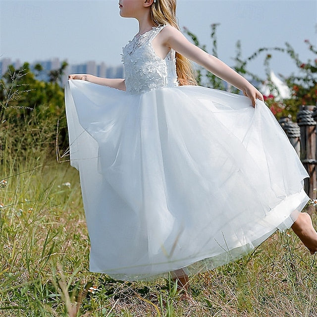 Flower Dress Girl Color Party Kids Solid Girls'