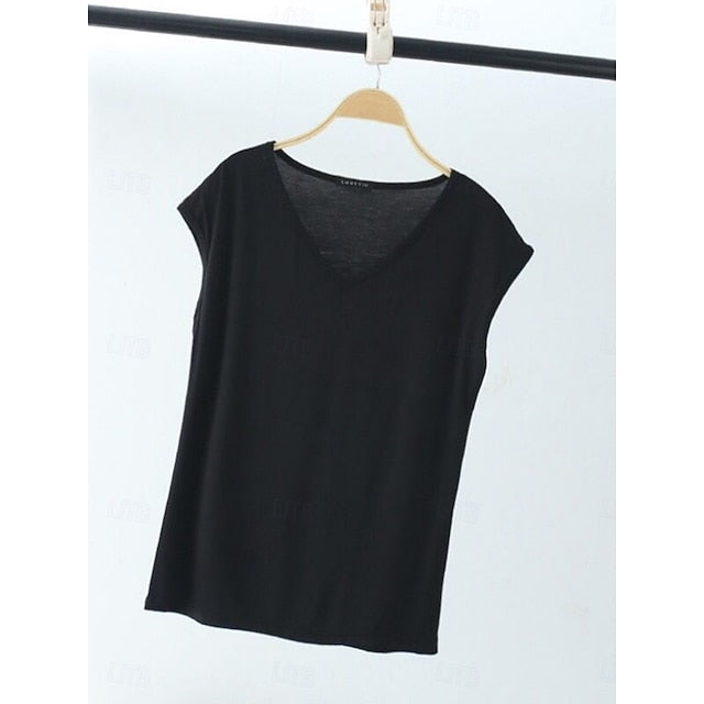Women's Blouse Solid Color Stylish Casual Short Sleeve V