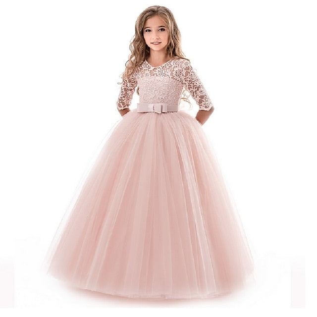 Dress Half Girl Kids Wedding Girls' Flower Sleeve