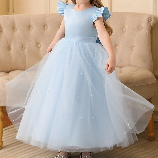 Girls' Dress Flower Color Solid Girl Party Kids