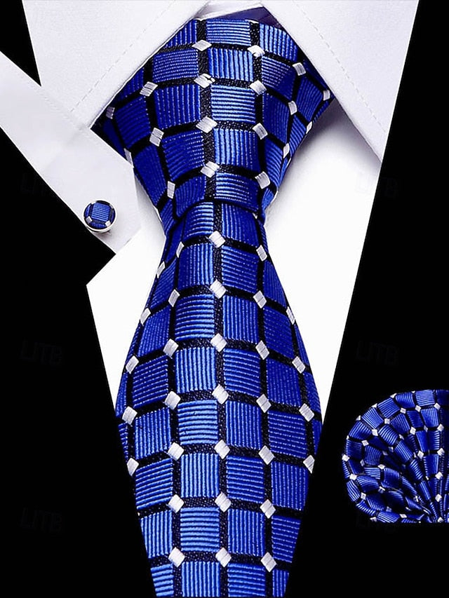 Pocket – Purple and Checkered Set Tie Square Silk Men's