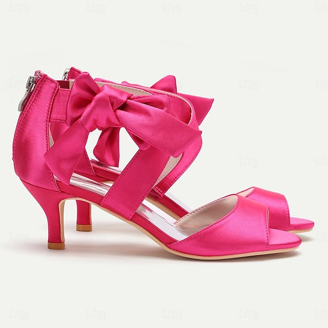 Kitten Women's Bridal Open Heel Shoes Wedding Bowknot