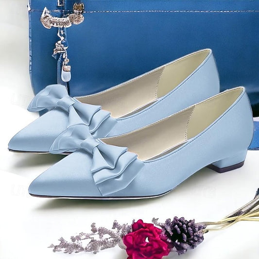 Shoes Pointed Heel Low Flats Bowknot Wedding Women's Party