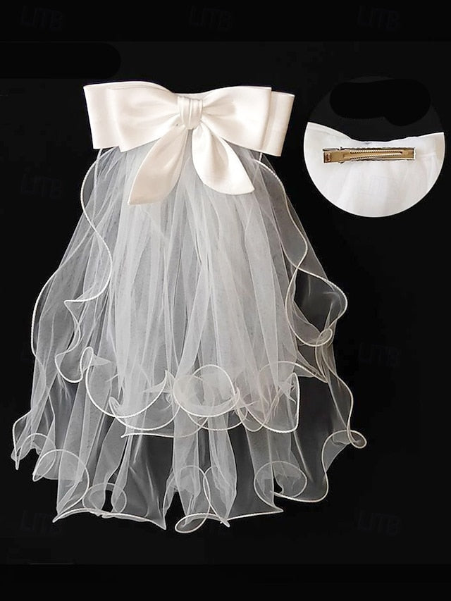 Satin with and Veil Elegant Ribbon Bridal Soft Ivory - Tulle