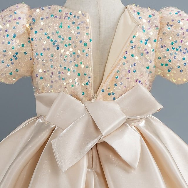 Wedding Dress Party Sleeve Girls' Short Sequin Toddler