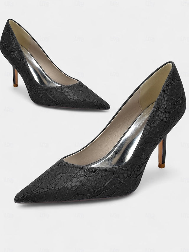 Stiletto - Pointed-Toe Women's Heels Lace-Embroidered