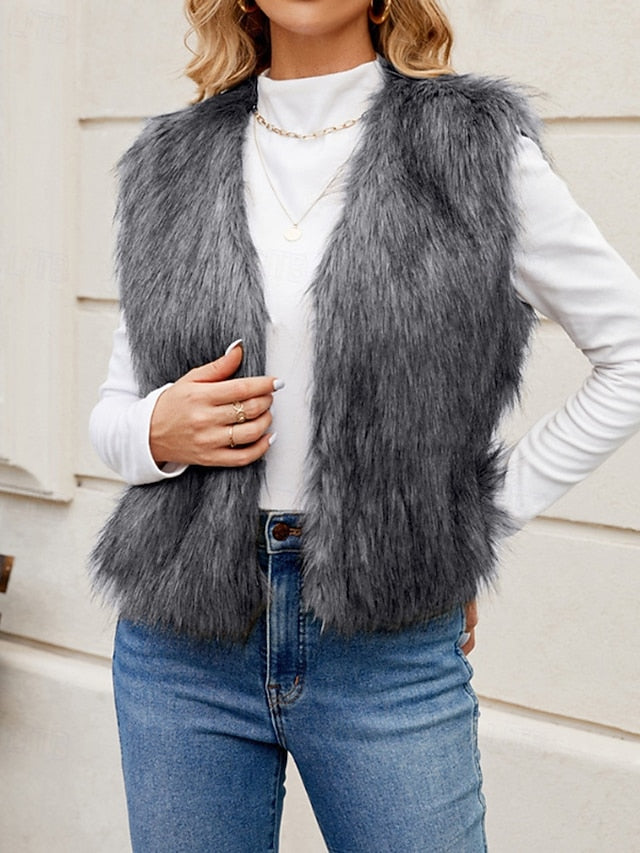 Furs Coat Faux Vest Leathers Comfortable Fur Women's
