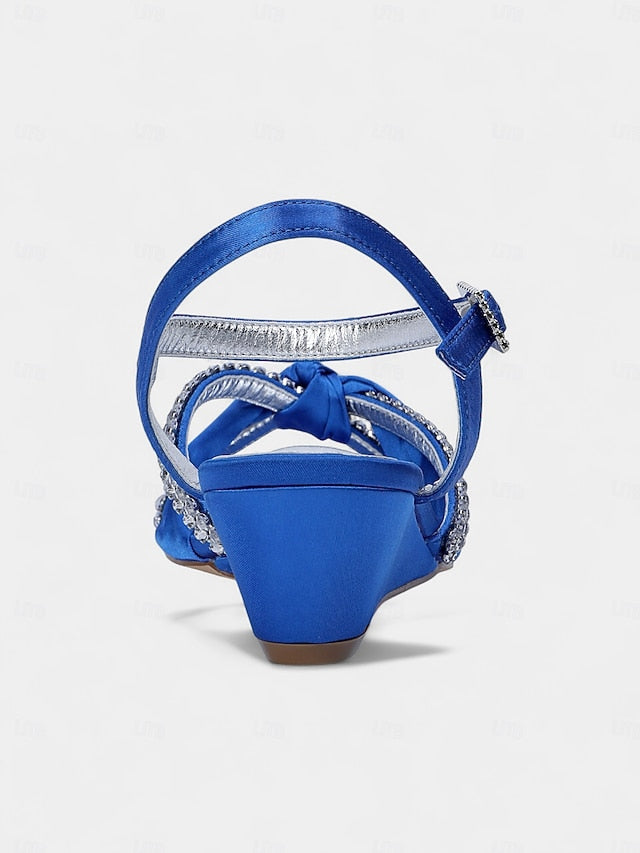 Knot Green Wedge Sandals - Satin Women's Rhinestone