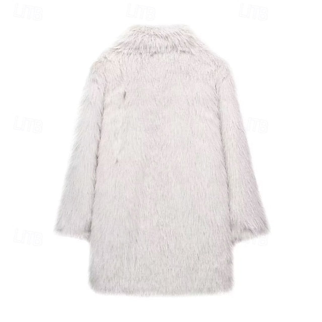 Comfortable Fur Furs Coat Women's Pocket Faux Warm