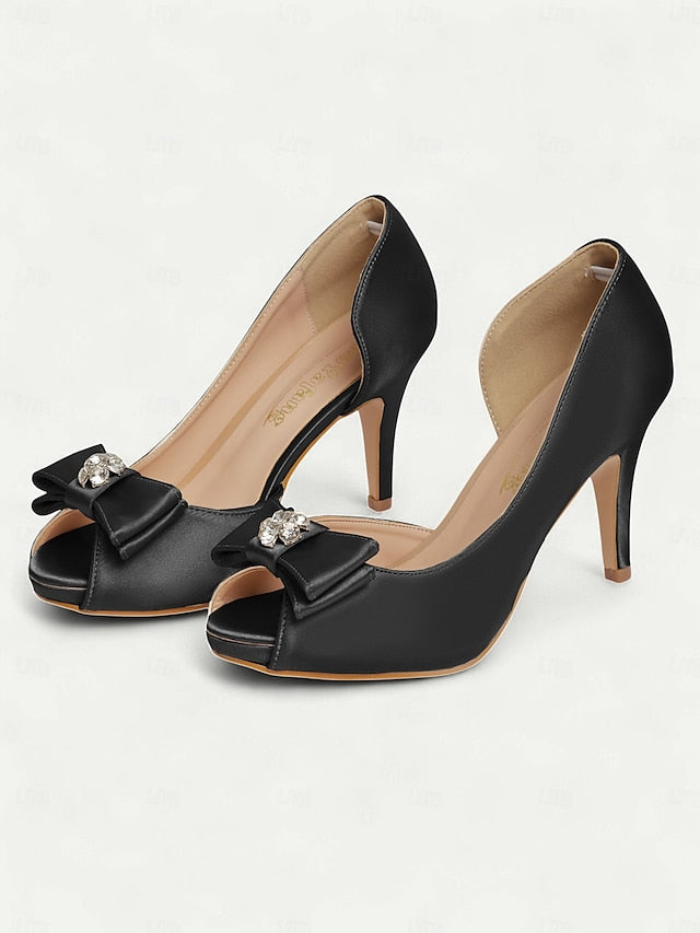 Bow Satin Champagne Toe and Heels Peep with Women's