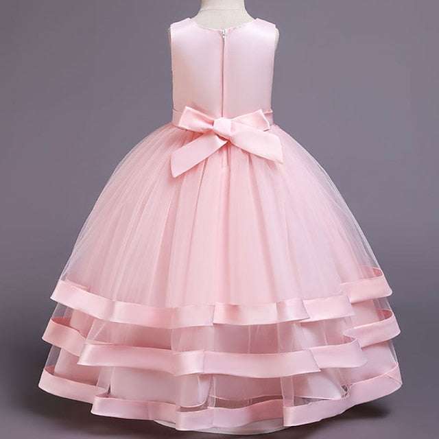 Colored Kids Wedding Girls' Party Dress Sleeveless Solid