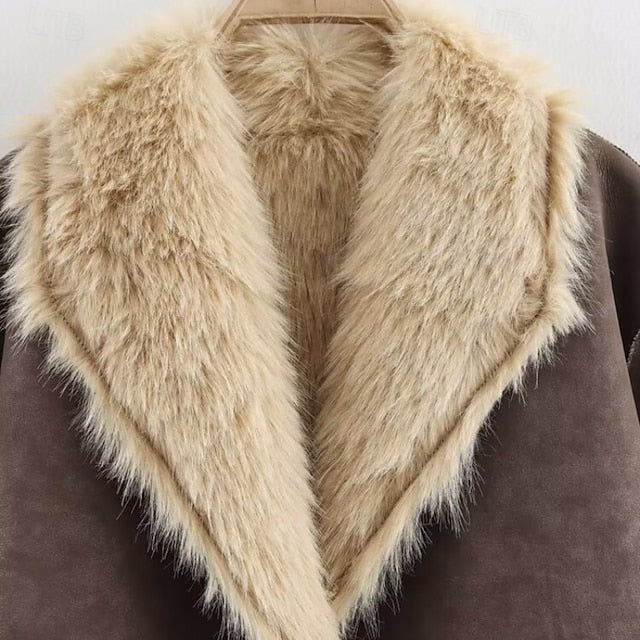 Coat Pocket Buttons Comfortable Faux Fur Warm Women's