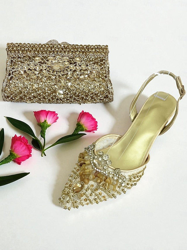 - Green Bag Heel Women's Set Clutch Shoes and Rhinestone