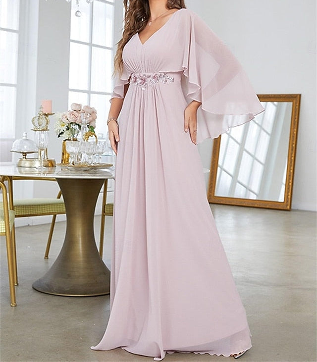 Neck Dress Elegant V the of Bride Party Mother Floor