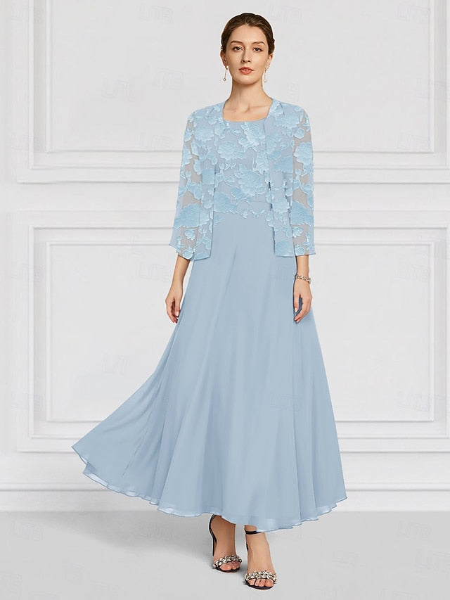 Out Mother the Bride Two A-Line Floral Piece Lace of SkyBurnt