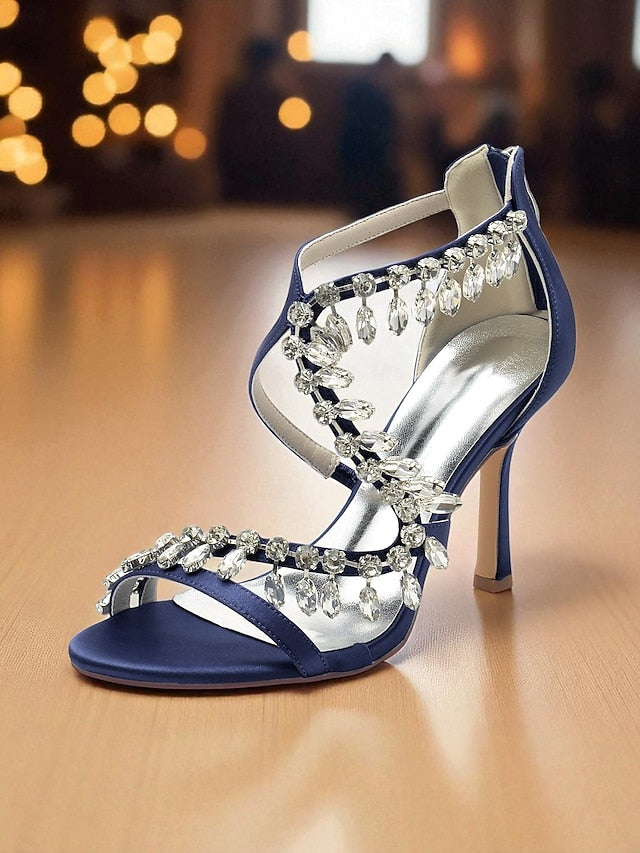 with High Rhinestone White Women's Sandals Heel Strappy