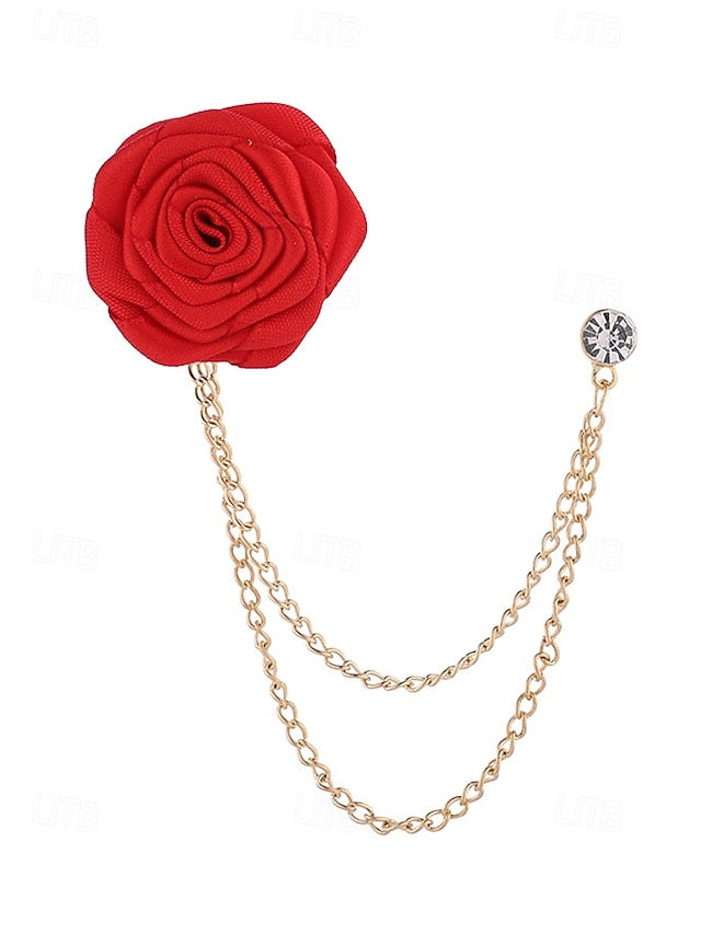 Chain Lapel Red with Gold Men's Rose Elegant – Pin