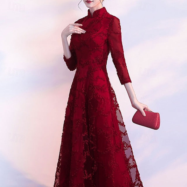 A-Line Evening Gown Vintage Dress Wedding Guest Prom Floor