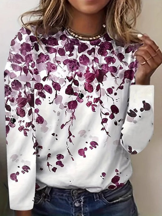 Women's T Shirt Floral Fashion Modern Long Sleeve Crew Neck
