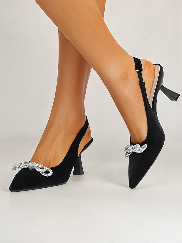 – Velvet Cocktail Toe Slingback Pointed Women's Heels