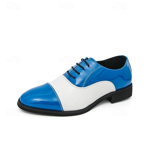 Polished Men's White Shoes Blue with and Oxford