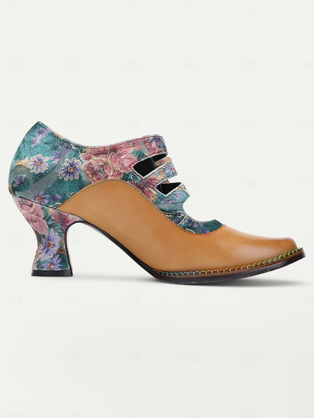 Mary Women's – Floral Vintage Leather 1930s Jane Heels