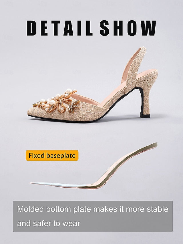 Pearl Black Heels with Slingback Satin Detailing Women's -