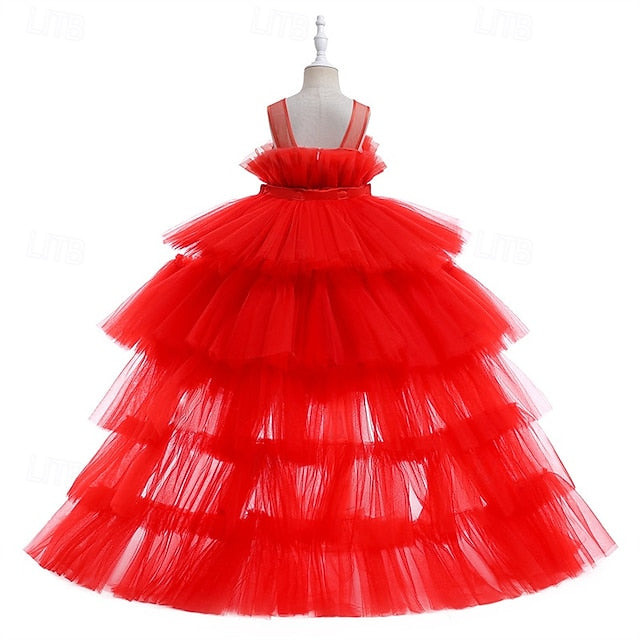 Kids Party Sleeveless Girls' Solid Dress Performance Color