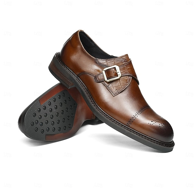 Black Strap Men's First Genuine Leather Monk Shoes-