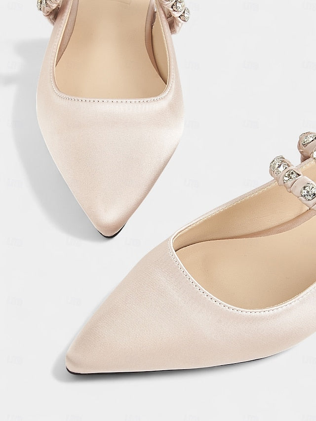 Pointed Rhinestone - Flats Satin Slingback Women's Toe