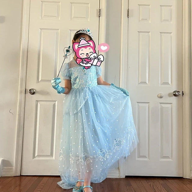 Cosplay Frozen Princess Cloak Dress Girl Elsa Flower