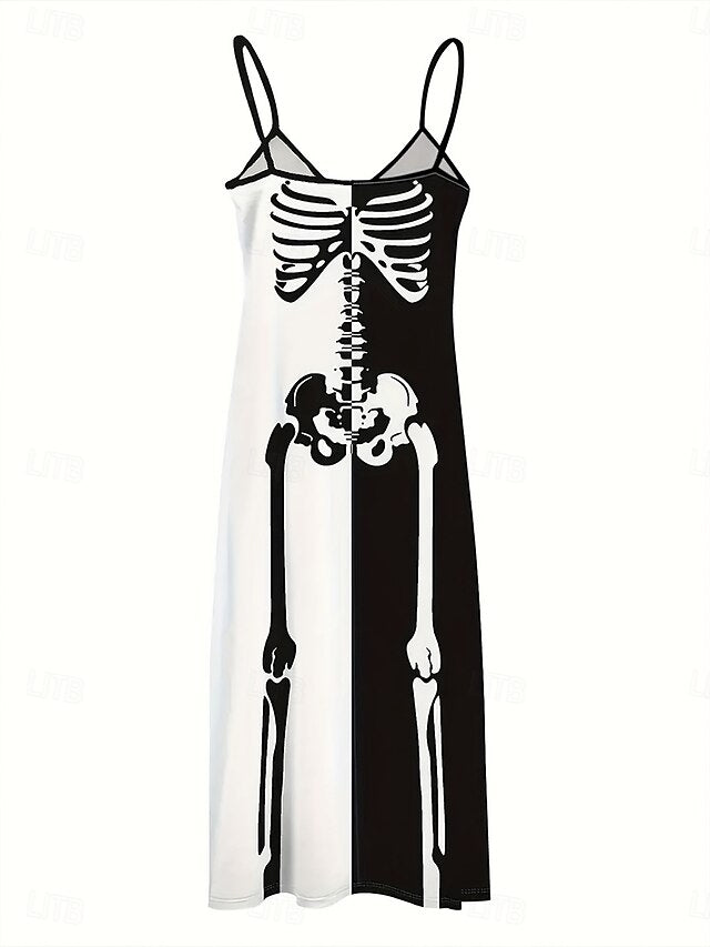 Women's Skulls Print Maxi Dress Sundress A Line Dress Slip
