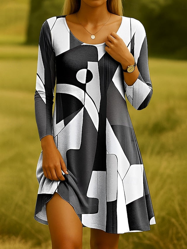 Women's Mini Dress Crew Neck Long Sleeve Casual Dress T