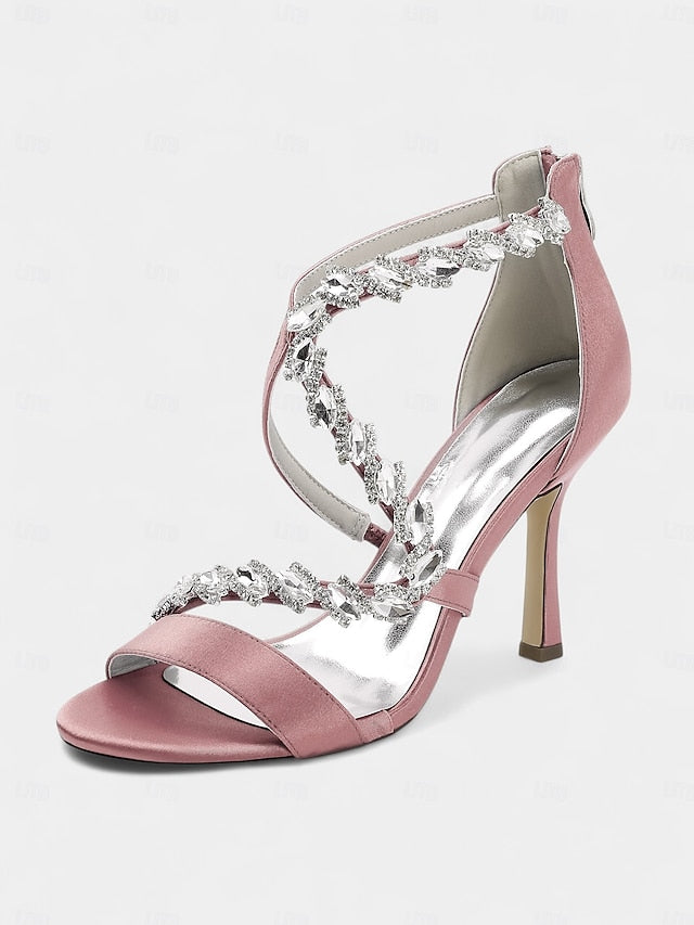 Women's White Rhinestone - Heel Strappy Sandals High