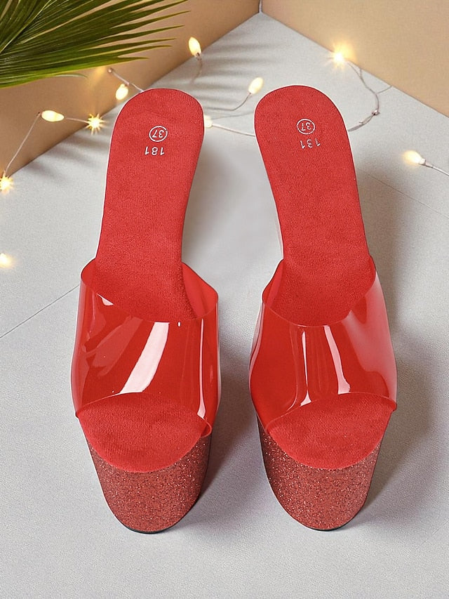Red Stiletto Heels Women's Glitter Platform