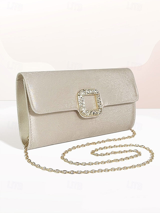 with Clutch - Rhinestone Buckle Women's Elegant Satin White