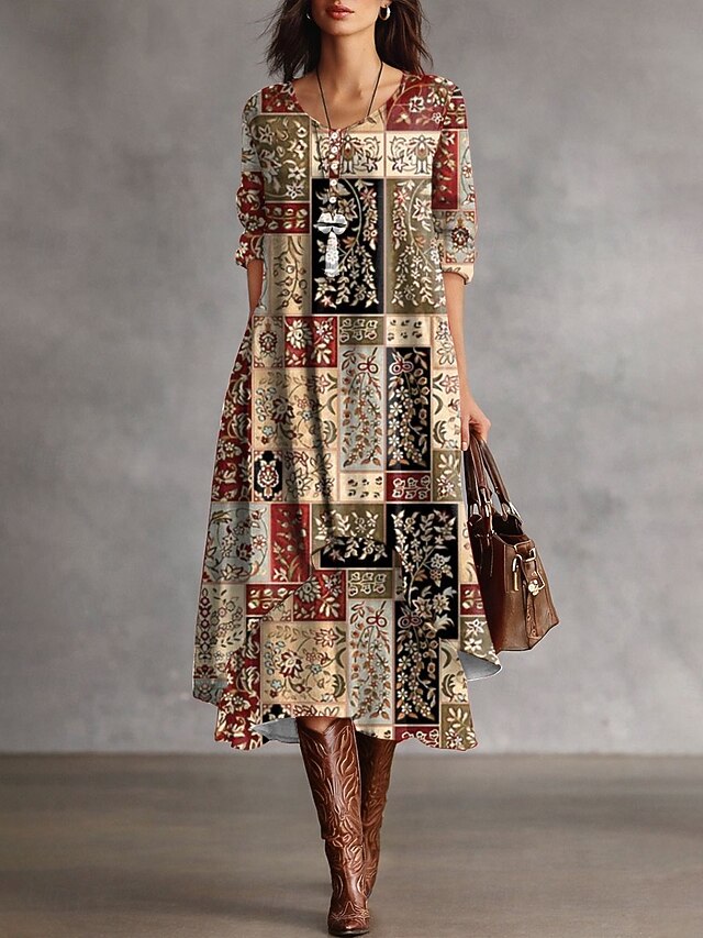 Women's Midi Dress Shift Dress Casual Holiday Loose Fit