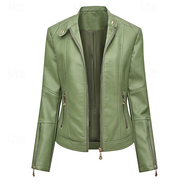 Women's Zipper Pocket Comfortable Jacket Leather Faux